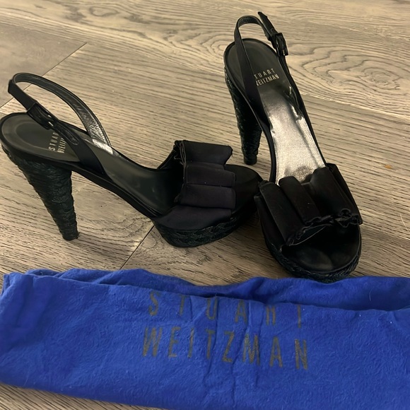 Size 7 Women’s Stuart Whitman espadrille satin bow stilettos with original bag - Picture 1 of 3